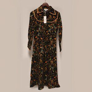 Never A Wallflower Patterned Collared Midi Long Sleeved Dress